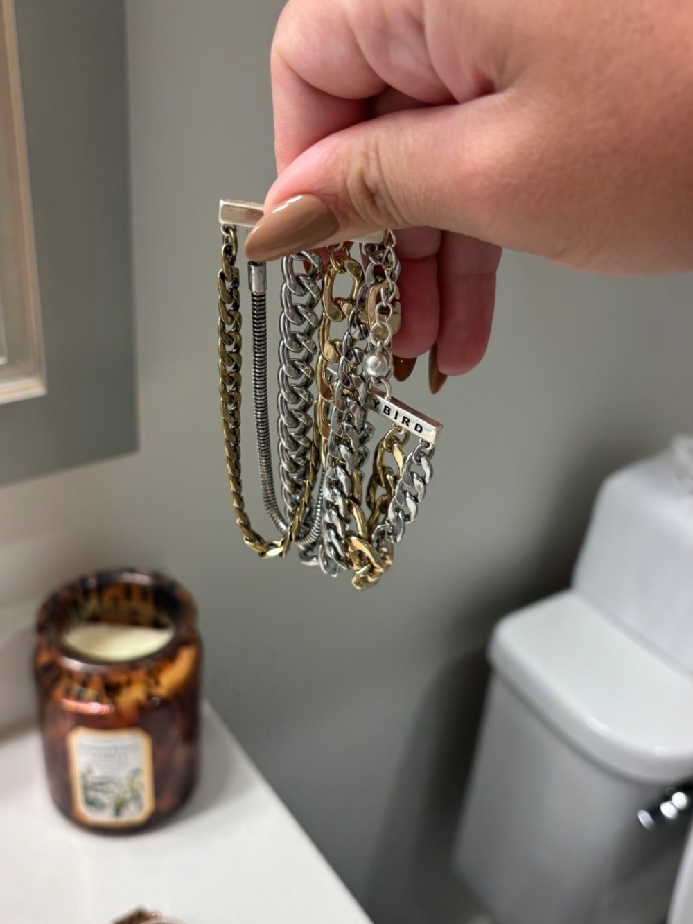two-tone multi-chain statement bracelet, - Picture 3 of 3